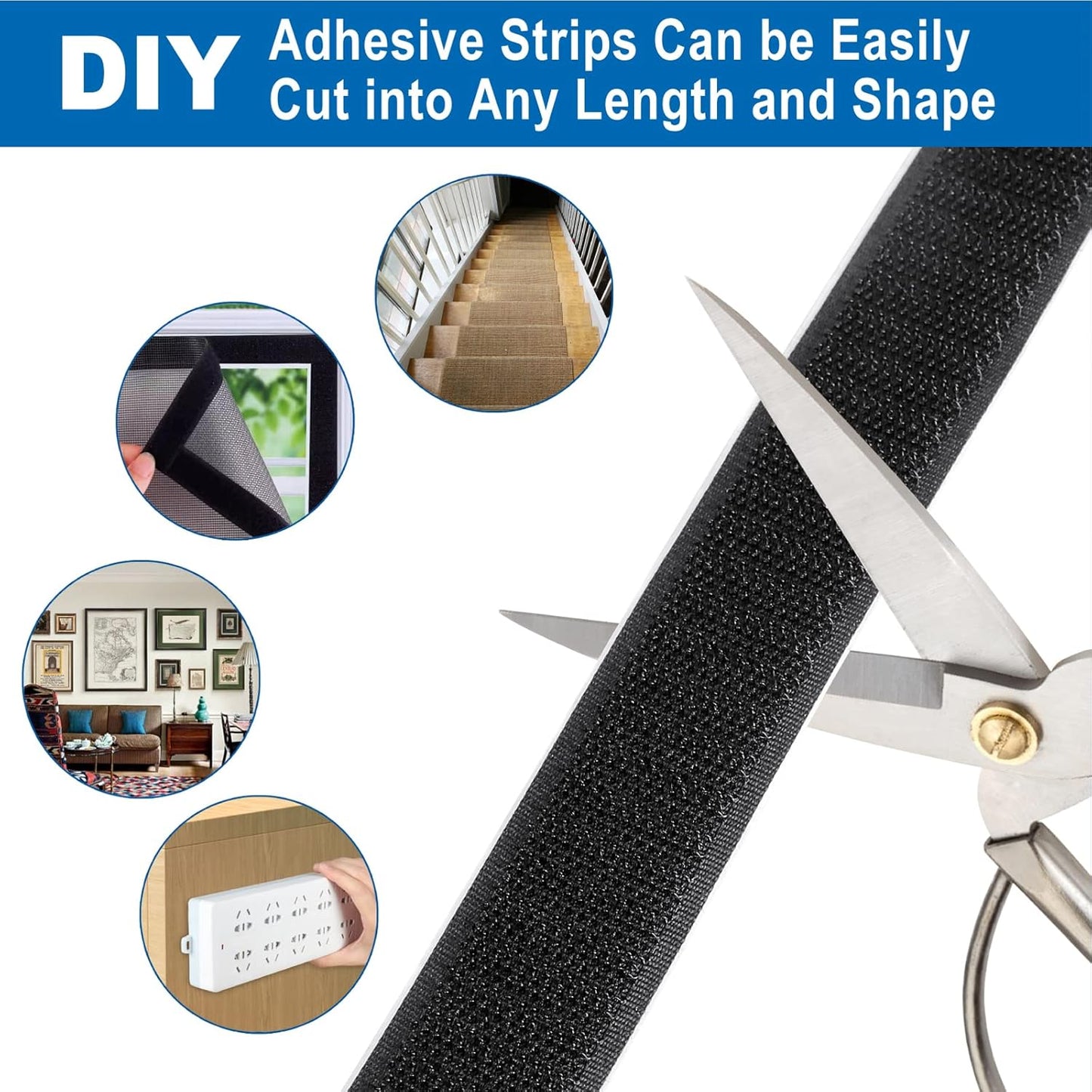 1 Inch x 28 Ft Strips with Adhesive, Nylon Self Adhesive Heavy Duty Strips, Double Sided Sticky Back Fastener Roll Tape for Home Office School Car and Crafting Organization Black