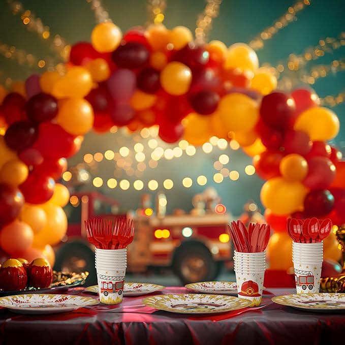 Firetruck Party Decorations - Firefighter Party Plates and Napkins for Kids, Serves 40 Guests