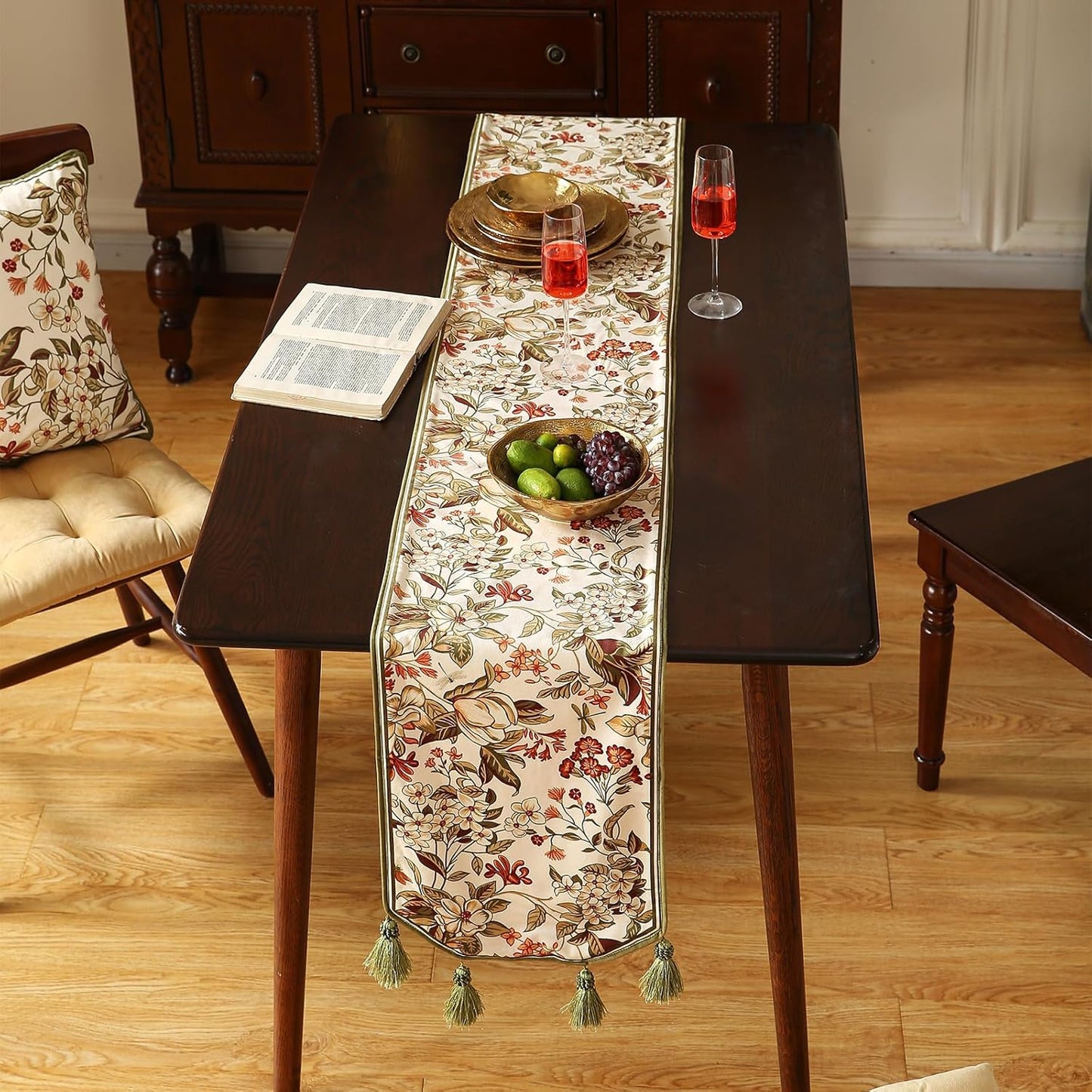 ISAENNE Designer Bohemian Luxury Velvet Table Runner 71 Inches Long,Farmhouse Floral Pattern Decor Table Runners for Dining Tables,Thanksgiving,Kitchen Tables,Christmas,12"*71"-Grace A
