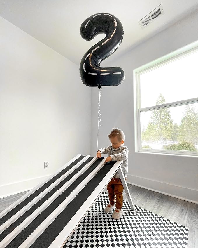 Race Car 2 Balloon, Two Number Balloons 40 Inch, 2nd Black Balloon Number Birthday Decorations, Second Two Birthday Party Supplies, Number 2 Balloon
