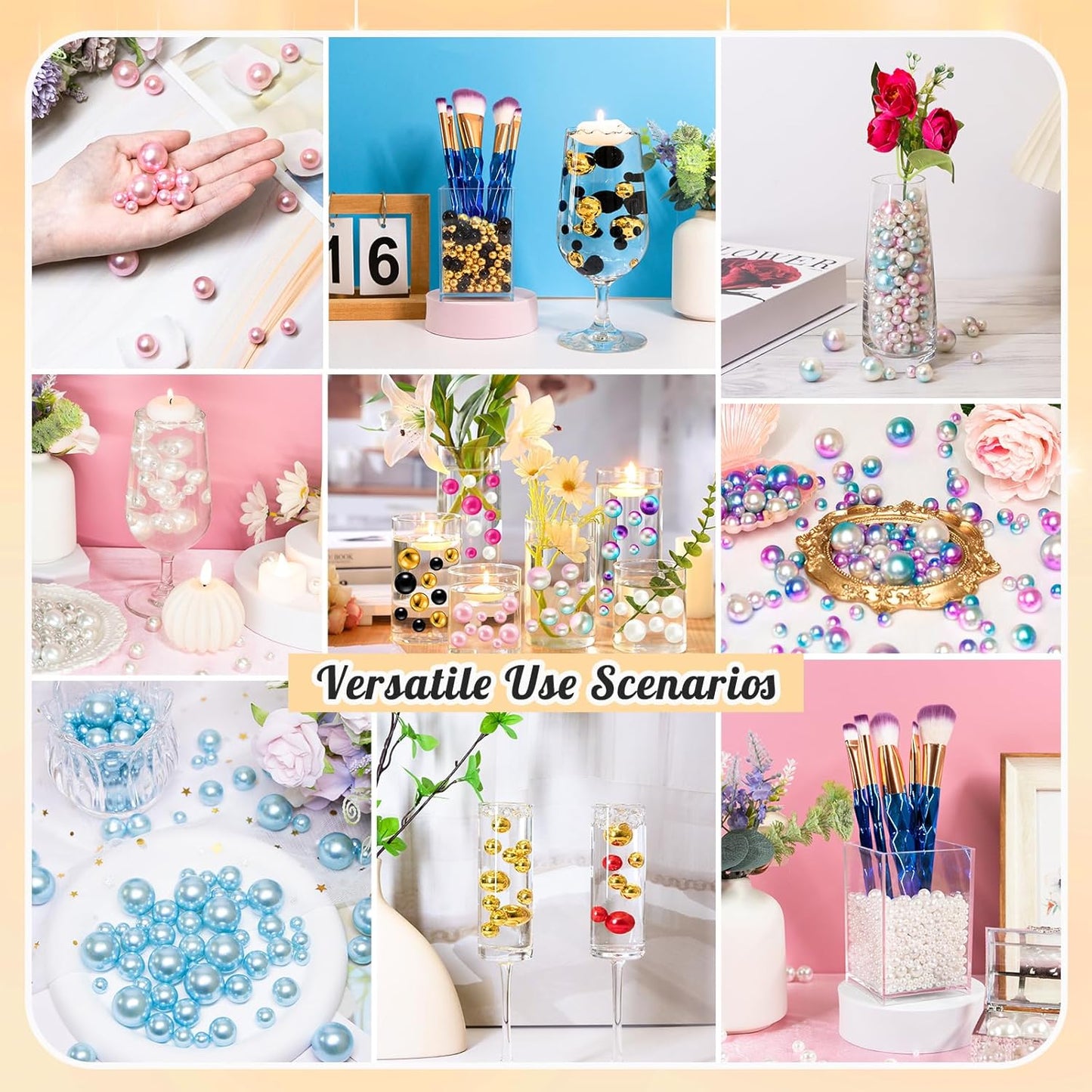 300Pcs Pearl Vase Filler, RoyalBlue No Hole Faux Pearl Beads for Centerpieces Vases, Candle Centerpieces, Wedding Birthday Party Home Decor 8/10/14/20mm