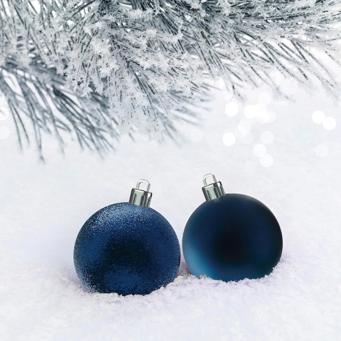PREXTEX Shatterproof Christmas Ball Ornaments - 36pcs Blue Decorations with Hanging Loop in 6 Styles and 3 Sizes - Midnight Blue