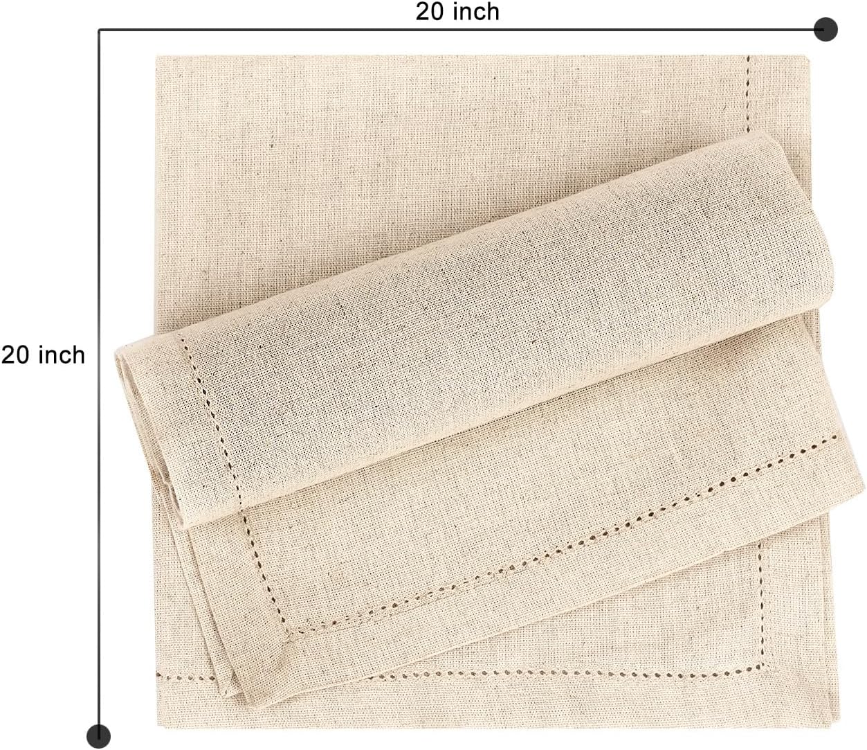 Ruvanti Premium Linen Napkins Set of 12-20x20 Inch, Classic Hemstitch, Mitered Corner Cloth Napkins - Soft, Elegant Dinner Napkins Cloth Washable for Weddings, Parties, Everyday Use - Natural