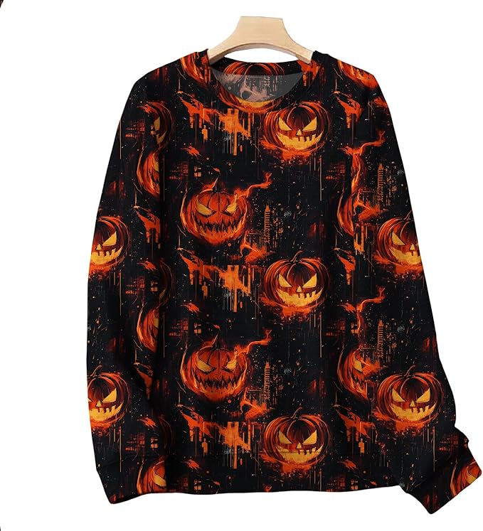 LIZALIG Pullover Cute Sweatshirt Orange Skeleton Fall Festive FunWomens Design Bat Holiday Party Outings Pumpkin Print