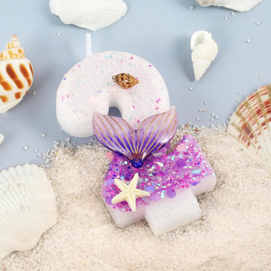 Purple Number 2 Candles Mermaid Birthday Candle 2nd Birthday Cake Topper Cupcake Decorations for Girls and Women Party Decor Anniversary Celebrations Supplies Favors