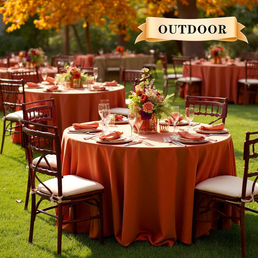 sancua 6 Pack Thanksgiving Round Tablecloth 90 Inch Burnt Orange, Stain and Wrinkle Resistant Fall Table Cloth - Washable Polyester Fabric Table Cover for Dining, Buffet Parties and Camping, Rust