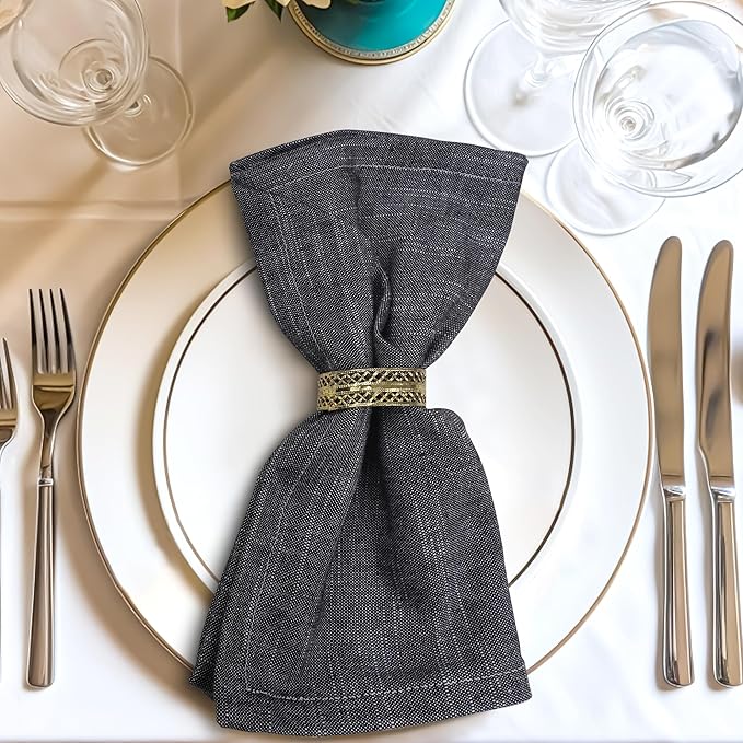 Urban Villa Cloth Napkins Set of 12 20x20 Inches 100% Cotton Napkins Cloth Washable Durable Reusable Absorbent Table Dinner Napkins Cloth for Hotel Lunch Restaurant Weddings Parties - Black Chambray