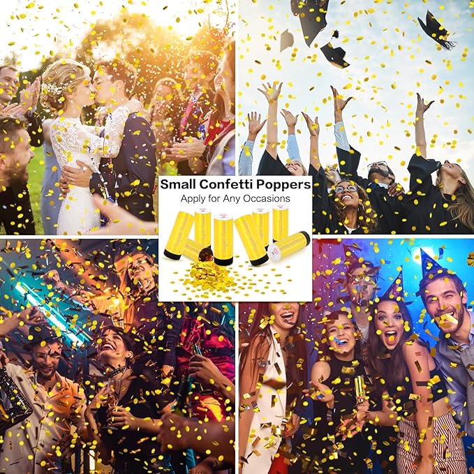 Confetti Cannon 8 Pack Small gold Confetti Poppers ideal for Weddings, Birthdays, Graduations, Baby Showers, New Year's Eve Parties Fun Party Decorations