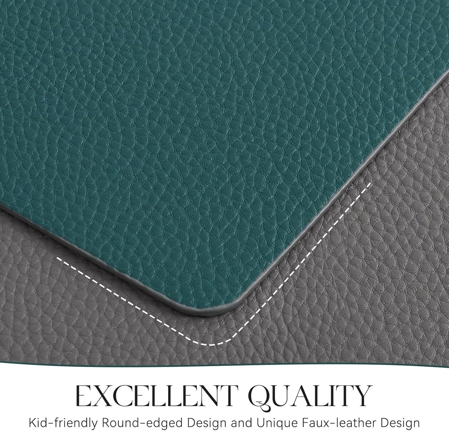 MOSAYT Vinyl Placemats Set of 8, Heat Resistant Place Mats 100% Waterproof Washable & Wipeable Faux Leather Reversible Table Mats for Kitchen Dining Party Indoor Outdoor, 12" x 17", Grey/Teal