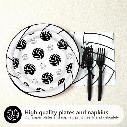 Grencian 96Pcs Volleyball Party Decorations Volleyball Paper Plates and Napkins Sports Theme Disposable Tableware for Girls Birthday Party Supplies Serves 24