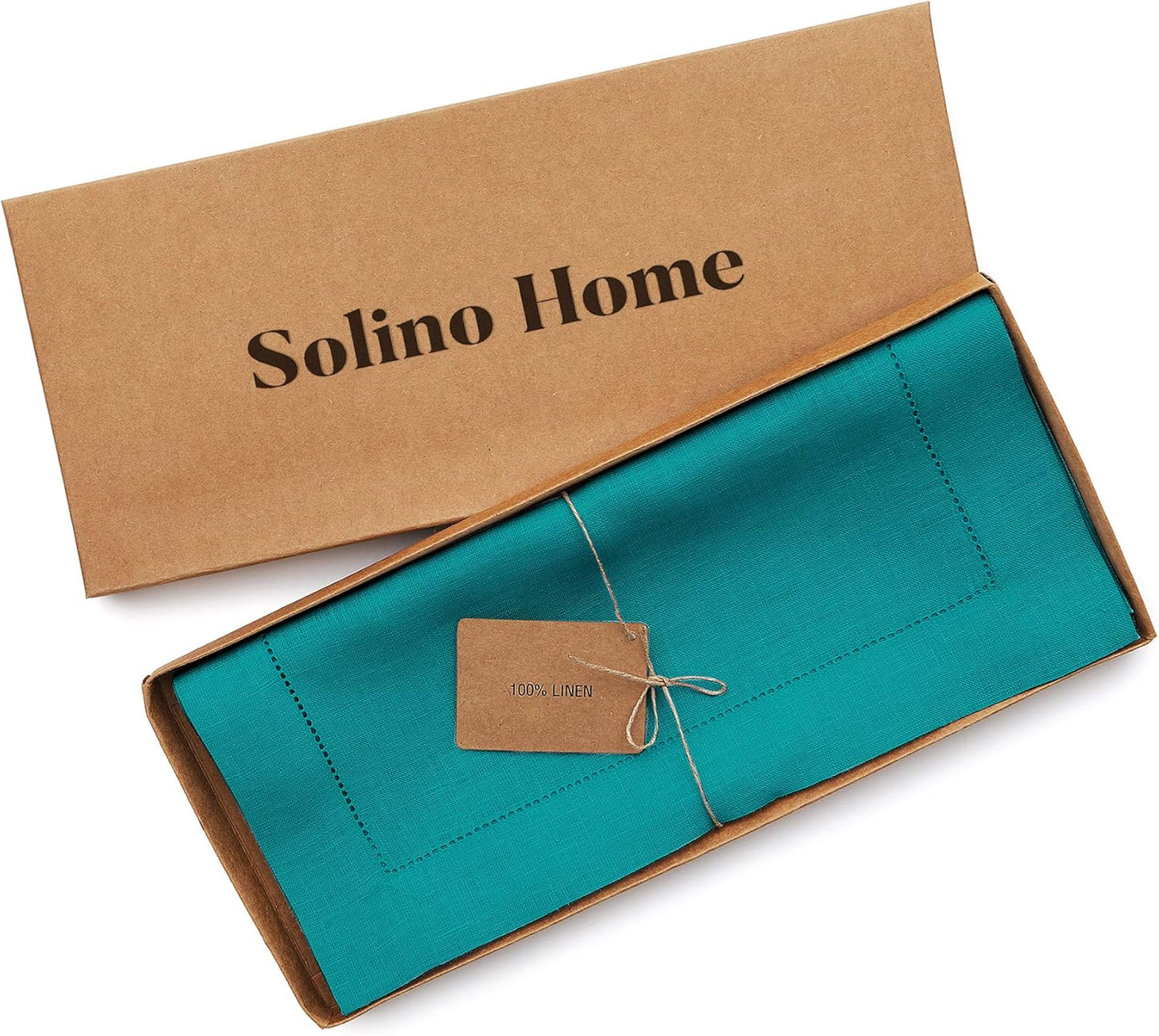 Solino Home Linen Table Runner 60 Inches - 100% Pure Linen Teal Hemstitch Table Runner 14 x 60 Inch Ideal for Dresser and Coffee Tables - Fall, Autumn, Thanksgiving, Christmas - Classic Hemstitch