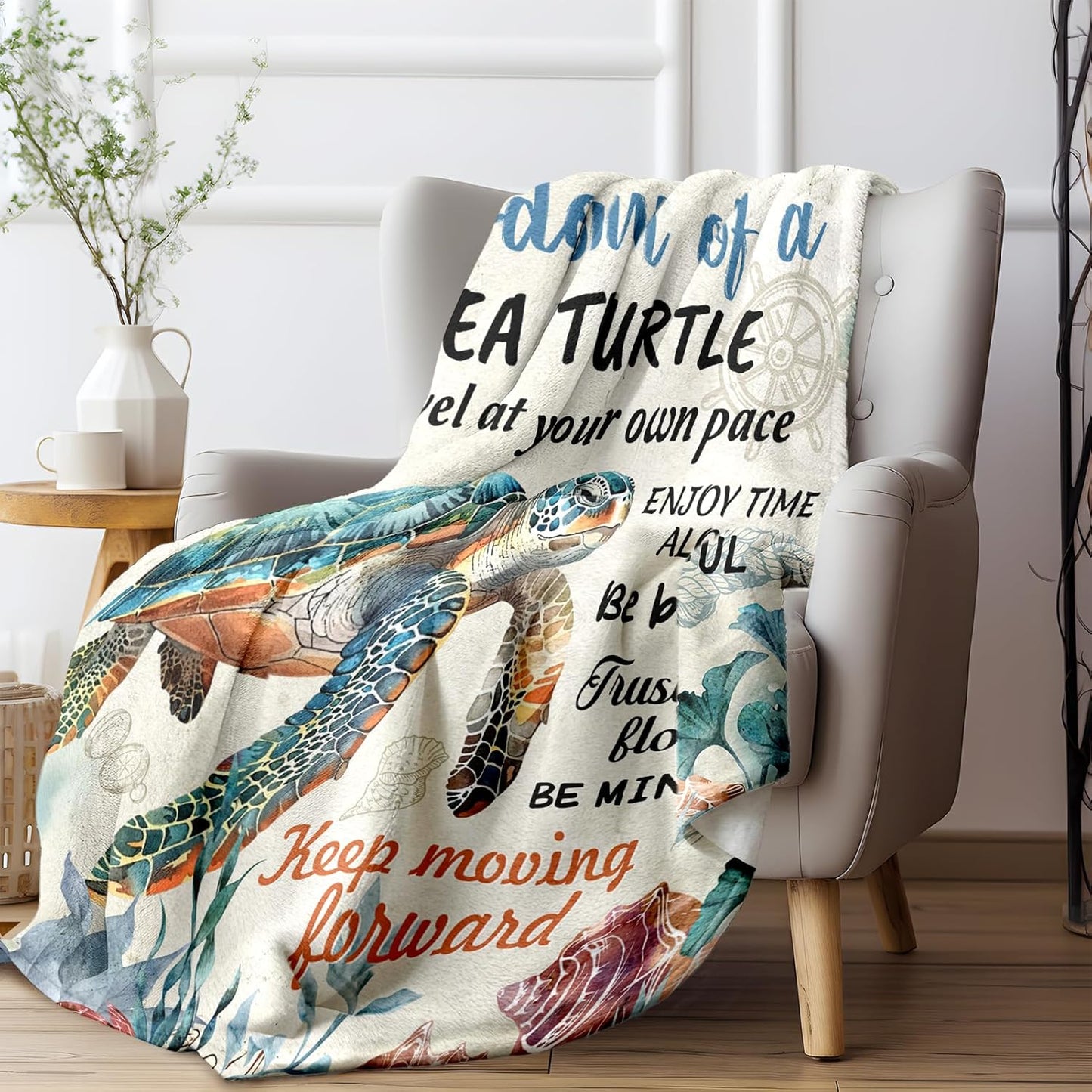 Positive Sea Turtle Gifts for Women Men, Flannel Soft Blanket Decor, Christmas Sea Turtle Gifts for Turtles Lovers, Inspirational Healing Gift for Friend Meditator Graduate - 50x60 inches