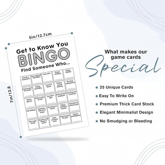 Sahjzk Office Bingo Cards, 25 Unique Randomized 5x7 Sheets, Get to Know You Bingo Game for Adults, Ice Breaker Office Party Games, Team Building Games for Work, High Replay Value - A01
