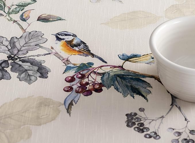 Maison d' Hermine Table Cloth Round Table 100% Cotton 69 Inches Fall Tablecloth Reusable Everyday Use for Thanksgiving Christmas Decorations Dining Farmhouse Party (Equinoxe - Beige)