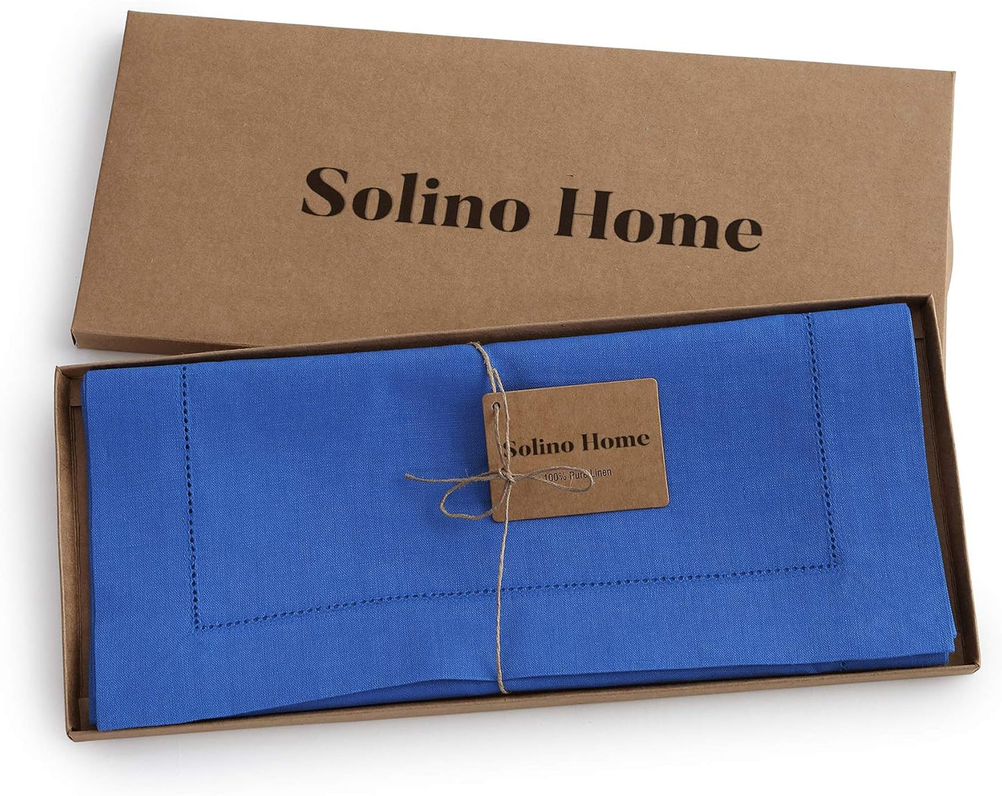 Solino Home Linen Royal Blue Table Runner 36 Inches - Classic Hemstitch, 100% Pure Linen Coffee Table Runner 14 x 36 Inch Ideal for Dresser Tables