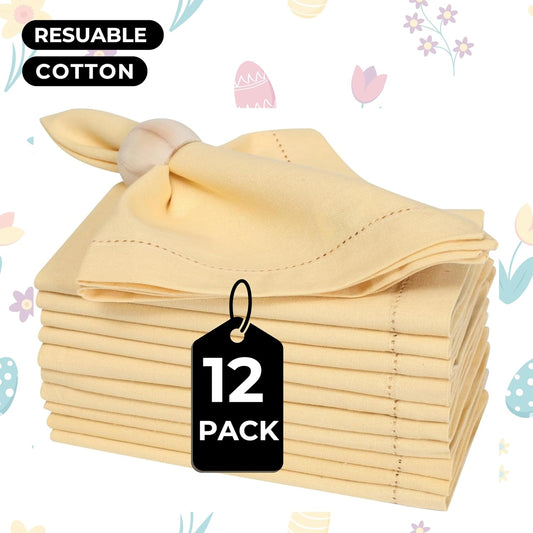 Homidate Cotton Dinner Cloth Napkins Set of 12 – 18x18 Apricot Gelato Hemstitched – Machine Washable Fabric Napkins for Weddings, Baby Showers, Gifting & Parties