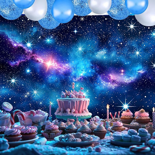 Homewelle Galaxy Stars Starry Night Sky Backdrop 7Wx5H Feet Polyester Fabric Blue Purple Outer Space Universe Nebula Fantasy Decoration Cosmic for Boy Kids Photography Background Photo Shoot Props