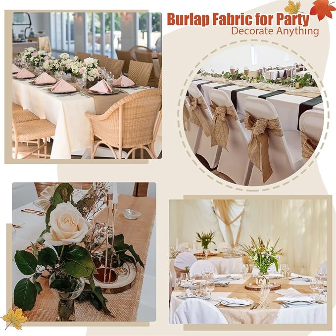 B-COOL 4 Pieces Burlap Table Runners: 13x108 Inch Khaki Rustic Jute Table Runner Thanksgiving Table Cover for Farmhouse Macrame Boho Fall Party Home Dining Decorations