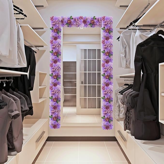 Dinning Table Centerpieces Purple Roses Artificial Flower Arch Panels Silk Floral Swag Flower Rows for Wedding Party Home Dining Table Arrangements
