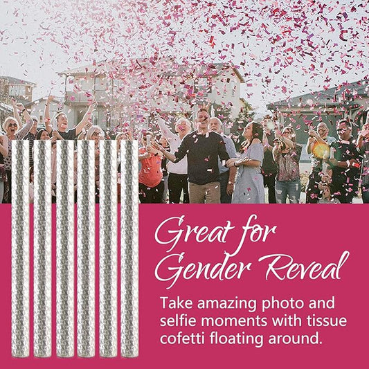 BATTIFE It's a Girl, 6Pack Gender Reveal Confetti Sticks, Tissue Paper Confetti Flick Flutter Wands for Baby Girl Shower, Wedding, Birthday Party Supplies Decoration, Shoot Poppers, 14inch Pink
