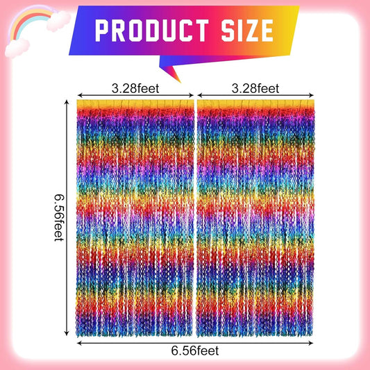 2 Pack Colorful Wavy Foil Fringe Curtain Backdrop, 3.3 X 6.6 Ft Rainbow Wavy Fringe Curtains, Colorful Streamer Shiny Metallic Tinsel Iridescent Streamers for Birthday Party Streamers Photo Booth