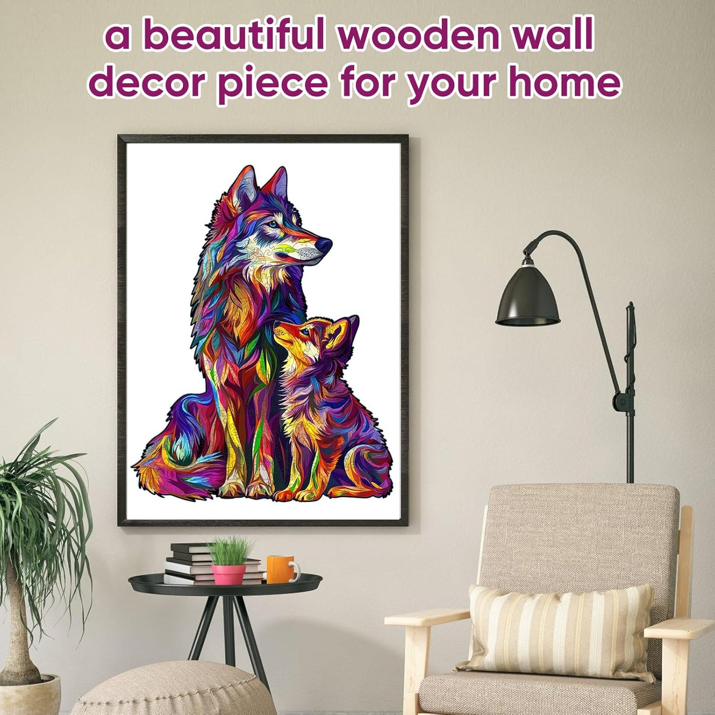 Reouinty Wooden Puzzles for Adult, Wolf Family Jigsaw Puzzles 200 Pieces, Unique Shaped Animal Wood Adult Puzzle, Best Gifts for Adults Family Games 9.8 x 12.6 in