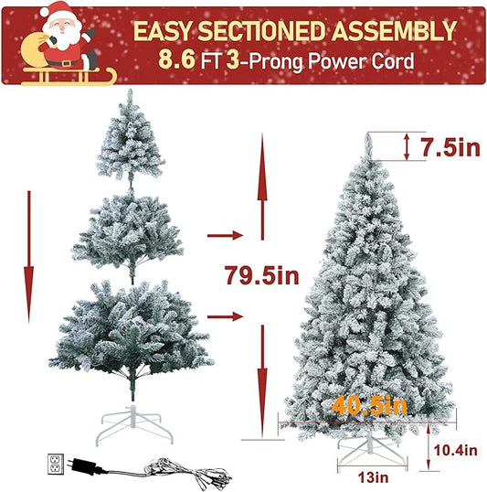 MUPATER 6ft Snow Flocked Christmas Tree Pre-lit, Christmas Flocked Tree with Warm Lights, Artificial Holiday Christmas Tree with Stand for Home, Party