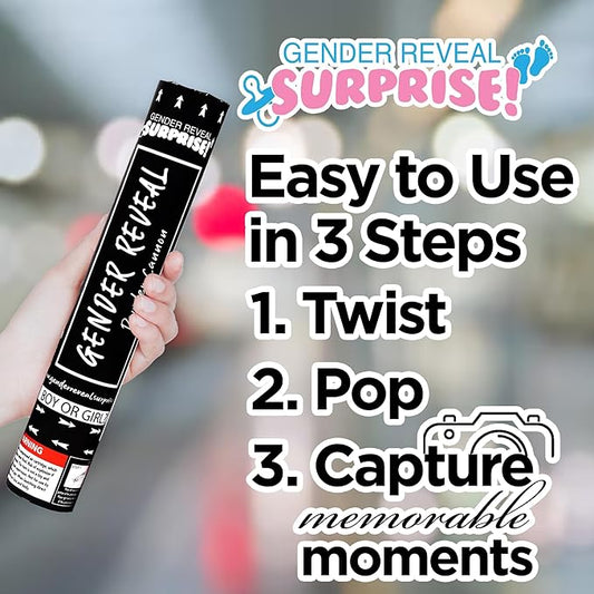 Gender Reveal Surprise - Pink Gender Reveal Powder Cannon - Easy to Use Pink Powder Cannon for Baby Gender Reveal Parties, Baby Showers & More - Colorful Powder Popper - 12 Inch - 2 Pack