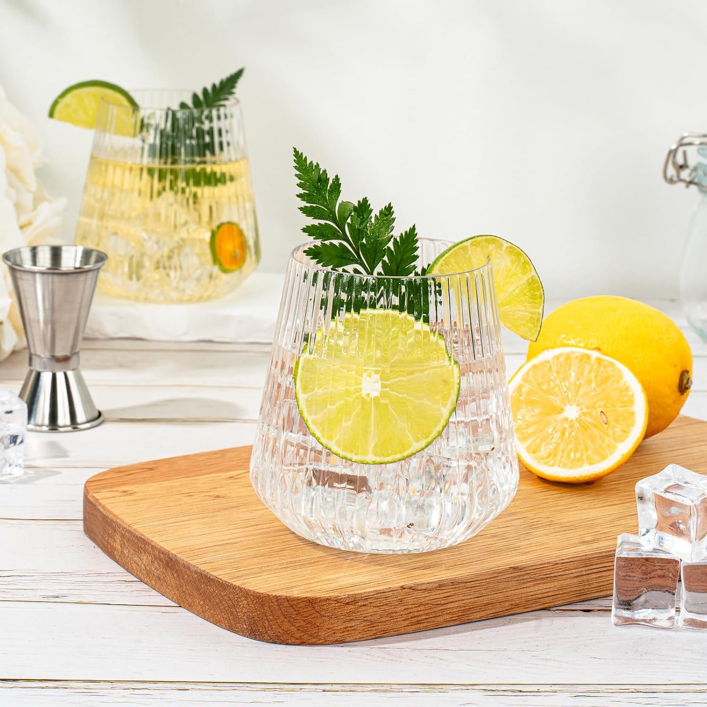36 Pcs 12 oz Plastic Clear Ribbed Wine Glasses, Disposable & Reusable Champagne Glasses Elegant Whiskey Glasses Ideal for Weddings, Bars, Christmas, Halloween, Holidays, Pool Party, Daily Use