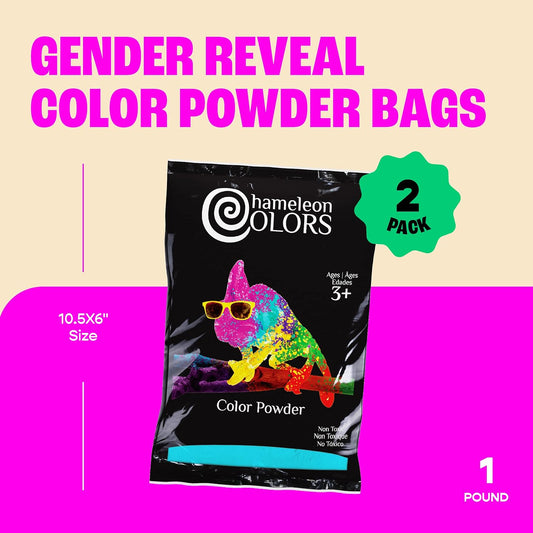 Chameleon Colors Blue & Pink Gender Reveal Powder - Two 1 lb Bags - Vibrant Blue & Pink Color - Powder for Baby Boy or Girl Gender Reveal - Easy-Open Bags - Easy Cleanup - Non-Toxic