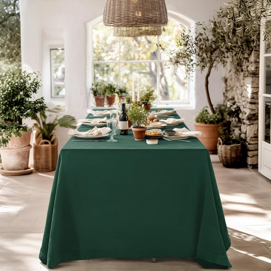 Linen World Linen Tablecloth,100% French Linen Green Tablecloth 132" x 90" Inch,Washable Rectangular Tablecloth for Dining,Outdoor,Weddings and Restaurants,Decorative Thanksgiving Christmas