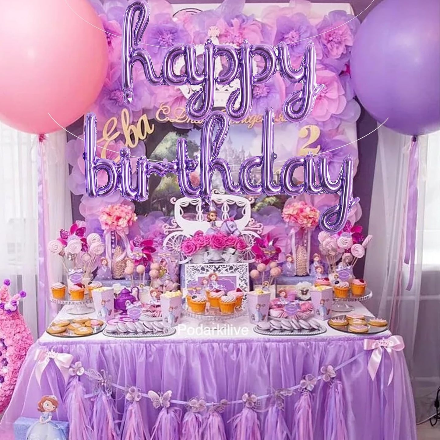 TONIFUL Purple Happy Birthday Balloons 16 Inch Purple Mylar Foil Script/Cursive Letters Balloons Sign Banner Reusable Material for Girls Boys Kids & Adults Birthday Decorations