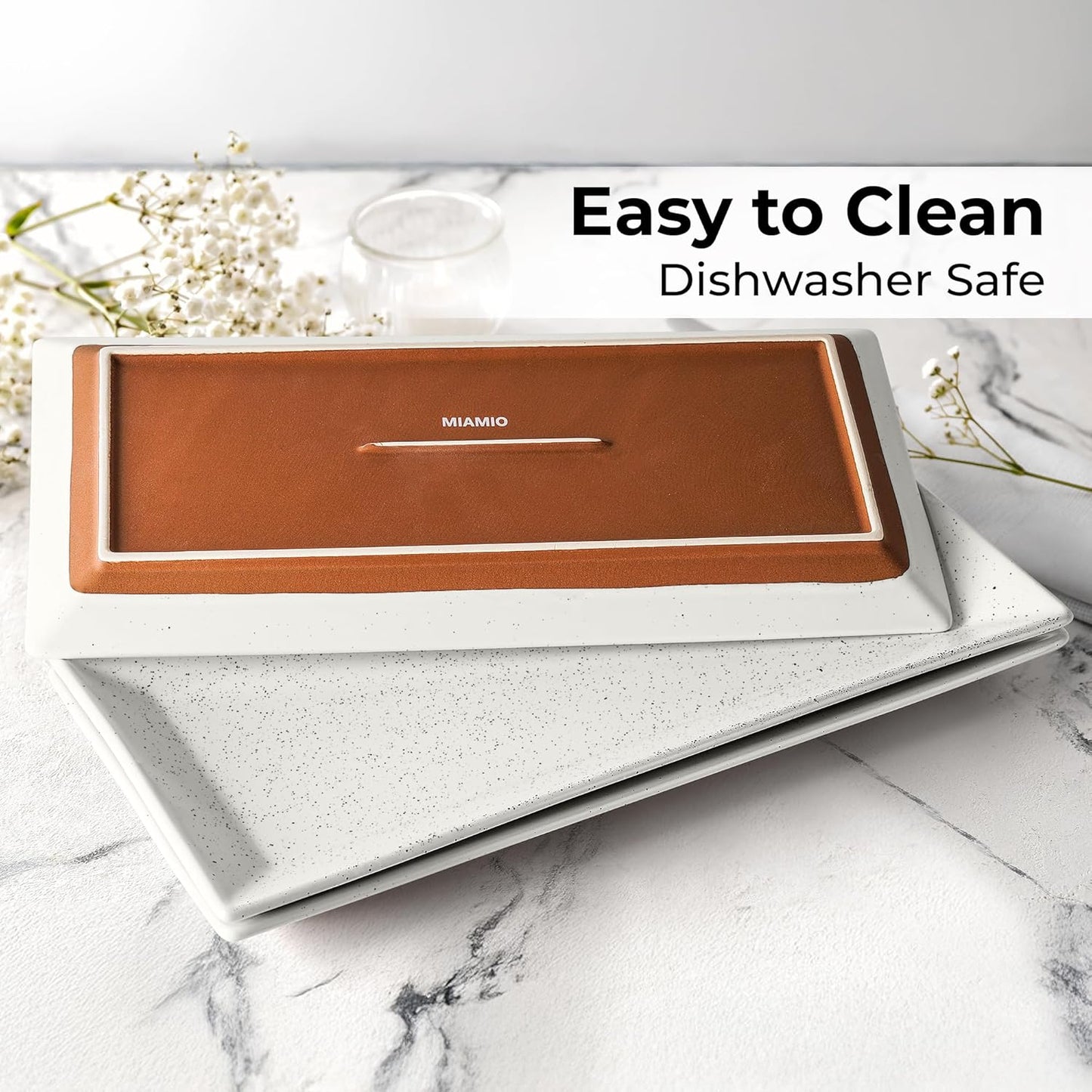 MIAMIO - Ceramic Serving Platter Set of 3 Large Serving Tray/Rectangle Serving Platters for Thanksgiving, Turkey, and Christmas - Microwave, Dishwasher, and Oven Safe Platter (30 x 15 cm)