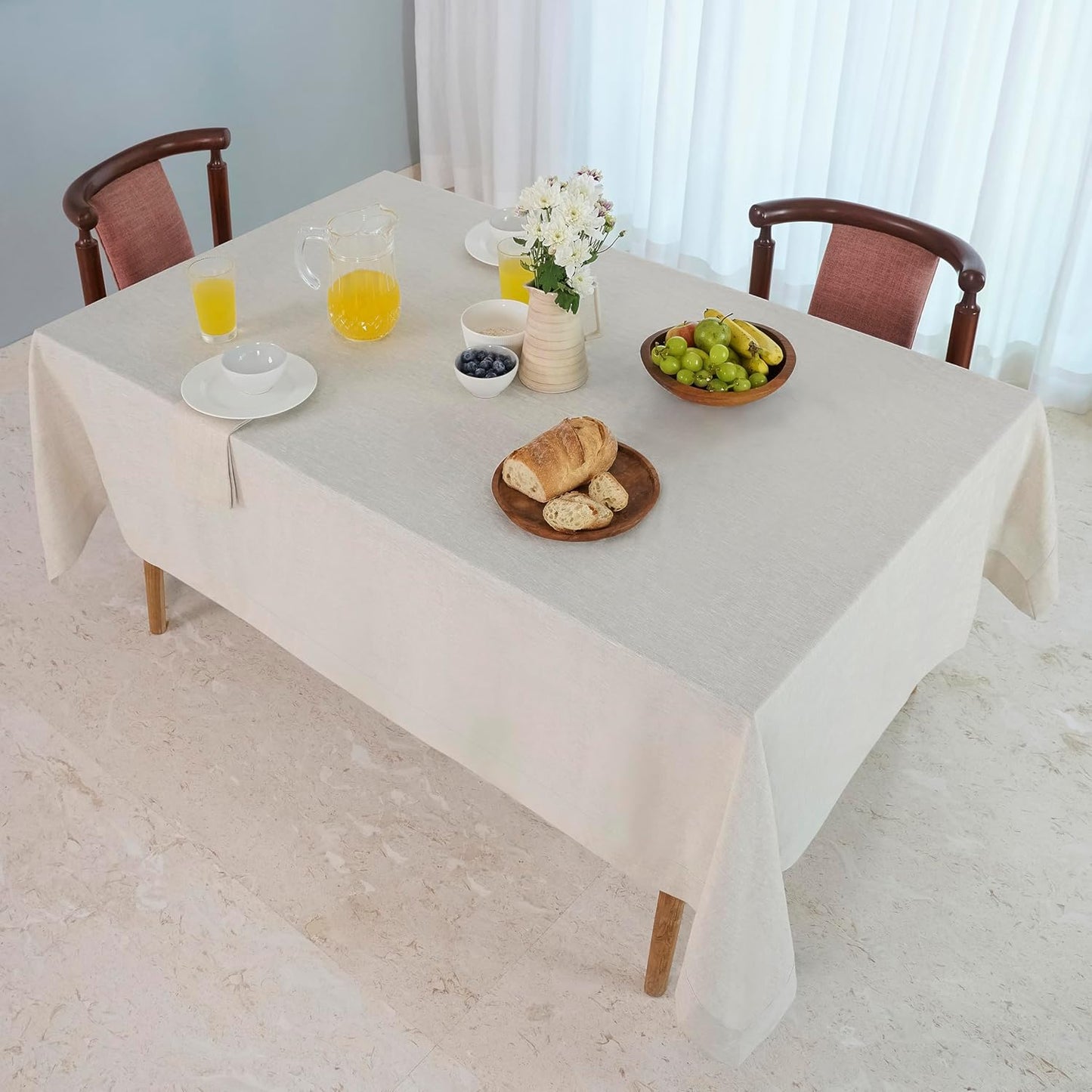 D'Moksha Homes Linen Tablecloth 60 x 120 Inch - 100% Pure Linen Light Natural Table Cloth for Rectangle Tables - Machine Washable Cloth Tablecloth for Fall, Autumn and Halloween