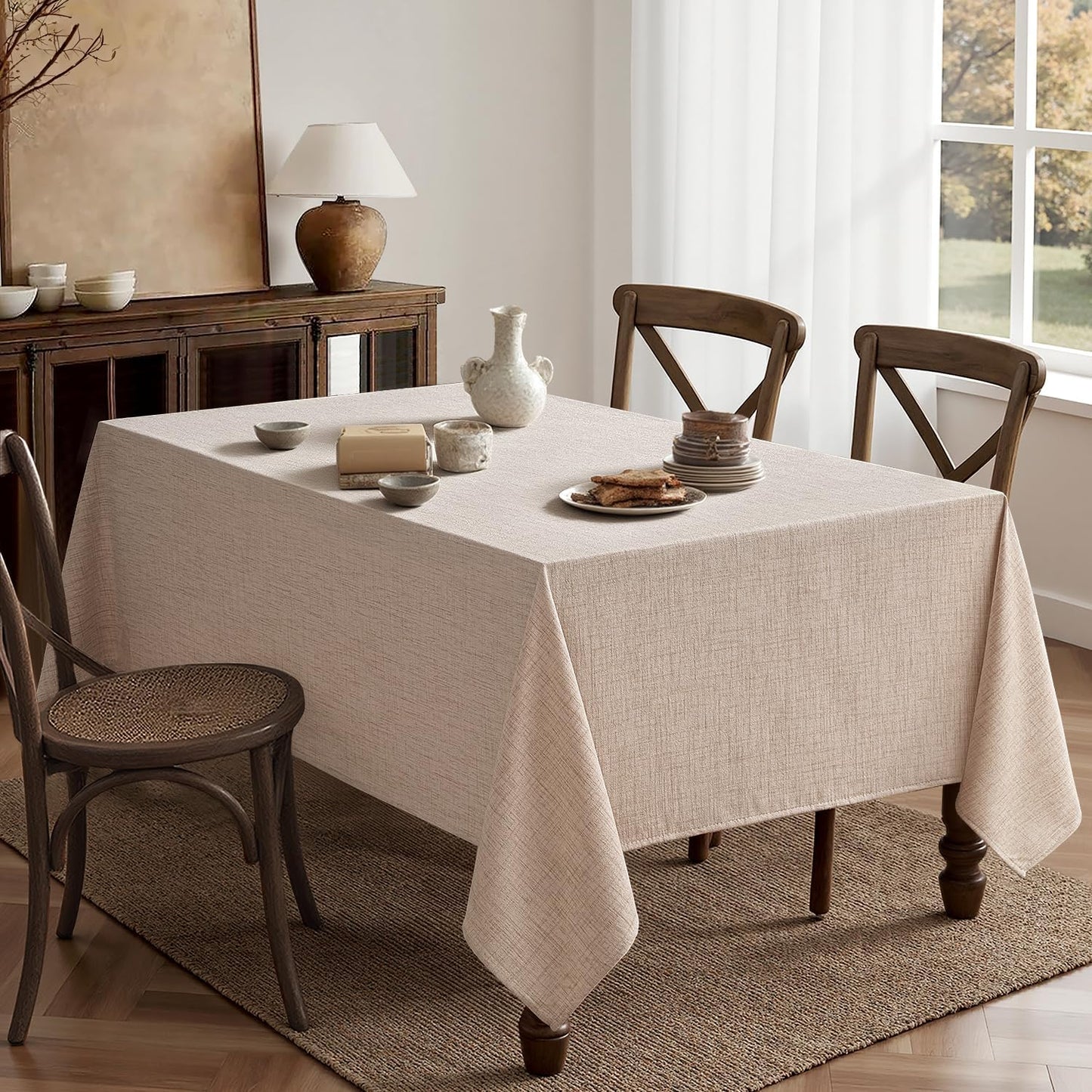 MIULEE Natural Linen Tablecloth 60x104 Inch Rectangle Table Cloth Waterproof,Stain Resistant & Wrinkle Resistant for Dining Party Wedding