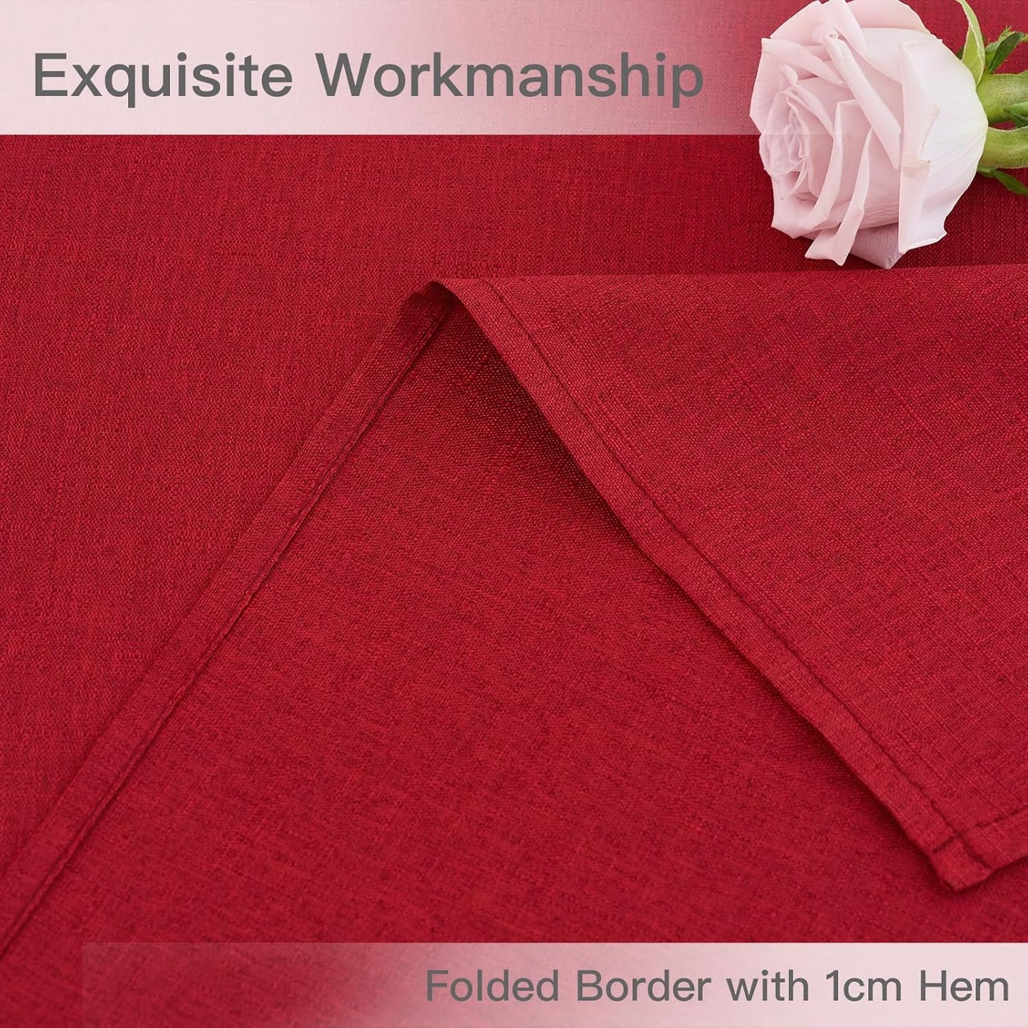 maxmill Rectangle Linen Textured Tablecloth Waterproof Spillproof Wrinkle Free Table Cloth, Kitchen Dining Christmas Tabletop Decoration Washable Fabric Table Cover Holiday Dinner, 52 x 84 Inch, Red