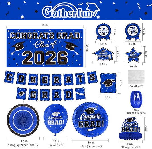 Graduation Decorations 2026 Set - Congrats Grad Banner, Class of 2026 Backdrop, Balloons & Streamers Kit - Complete Party Supplies for High School & College Celebrations