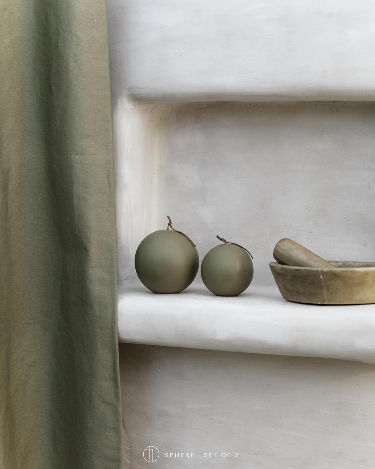 LAWA Set of 2 Sphere Candle - Beautiful Handmade Pillar Scented Soy Wax Elegant Aesthetic Candle Housewarming Gift Home Room Shelf Decor Idea (Earthy Green, Set of 2)