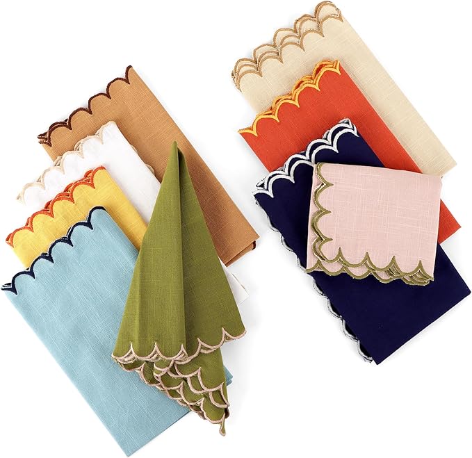 FINGERCRAFT Cloth Napkins, Everyday Use Scallop Design, Premium Quality Natural Cotton Napkin Set of 6 Perfect for Parties Dinners Weddings Easter Napkin Cloth 20x20 inch Daffodil/Rust