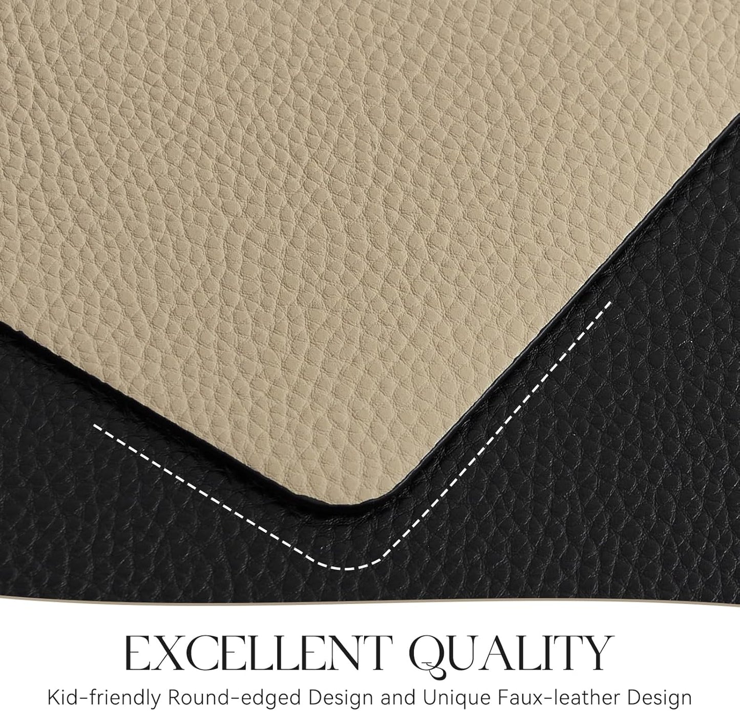 MOSAYT Vinyl Placemats Set of 6, Heat Resistant Place Mats 100% Waterproof Washable & Wipeable Faux Leather Reversible Table Mats for Kitchen Dining Party Indoor Outdoor, 12" x 17", Black/Khaki