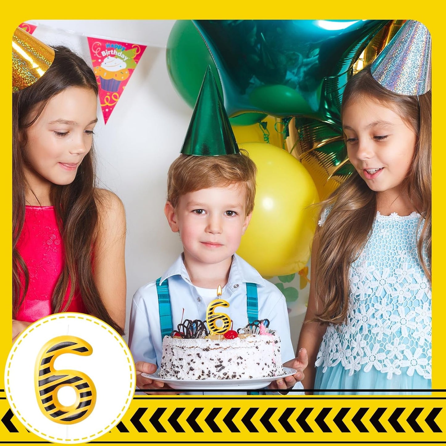 Construction Themed Birthday Candles Number 6 Candle Birthday Party Decoration Cake Topper for Construction Party Decoration Theme Party Supplies (Number 6)