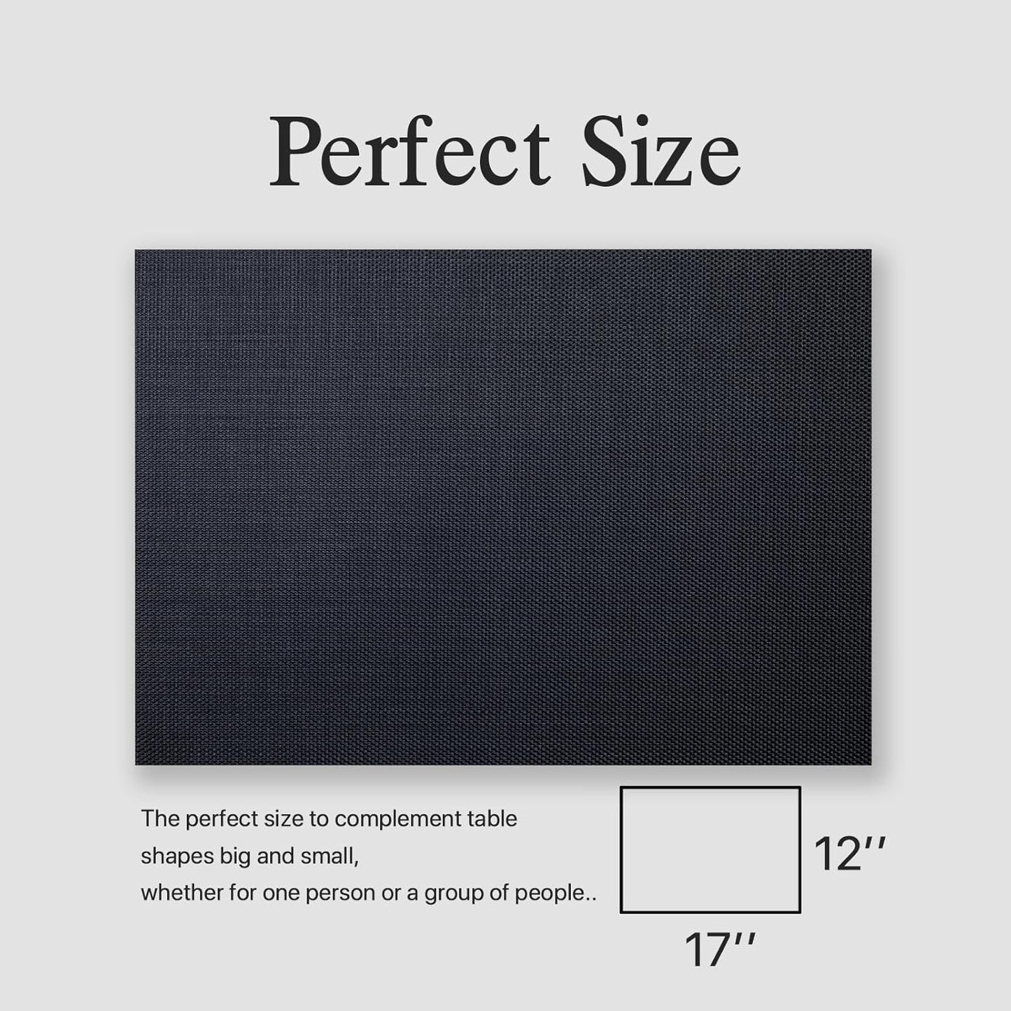 Placemats Set of 12 - Easy Clean Woven Vinyl Placemats for Dining Table, Indoor/Outdoor Place Mats, Washable PVC Table Mats(Black)