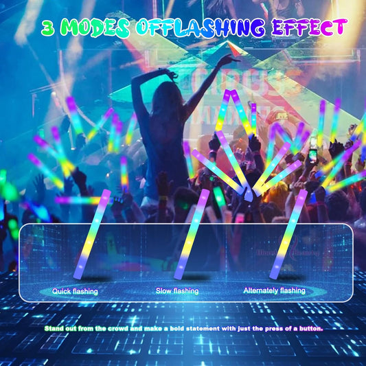 100 Pcs 18.5 inch Foam Glow Sticks Bulk - 4 Colors, Steady Bright Light Up Sticks for Weddings, Birthdays, Christmas, Halloween | Foam Glow Sticks Bulk Reusable, 6-Hr Glow, Eco-Friendly Foam