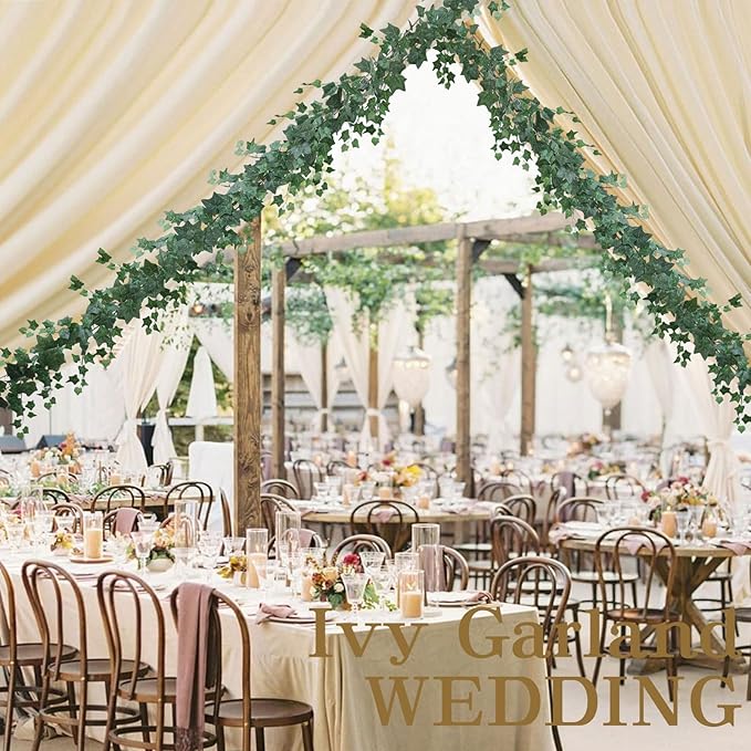 mizii 5 Pack 395" Artificial Vines Ivy Garland Fake Vine Realistic Silk Green Leaves Faux Hanging Plants Greenery Decoration for Outdoors Wedding Arch Party Indoor Mantle Bedroom Home Decor