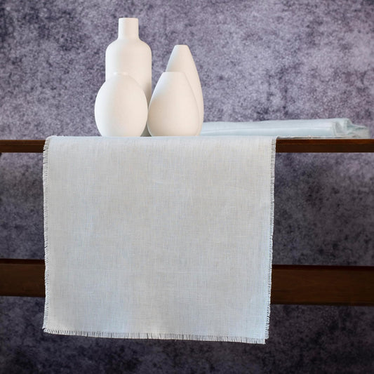 Blue Table Runner with Fringe- 14x90 inches Long 100% Pure Linen Runner for Table, Light Blue Table Runner for Spring and Summer – Machine Washable, Handmade