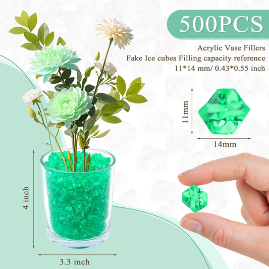 YATOJUZI 500pcs Fake Ice Cubes Seagreen Acrylic Crushed Rocks Green Vase Fillers Plastic Diamonds Gems for DIY Party Wedding Centerpiece Table Scatter Prop Display 0.5" (Only Seagreen)