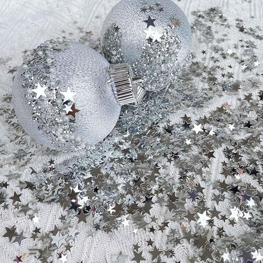 WEIKA 60g Star Confetti Glitter Star Table Confetti, Metallic Foil Star Glitter, Table Decorations for Party Wedding birthday graduation Decorations(Silver Set, 10mm and 6mm)