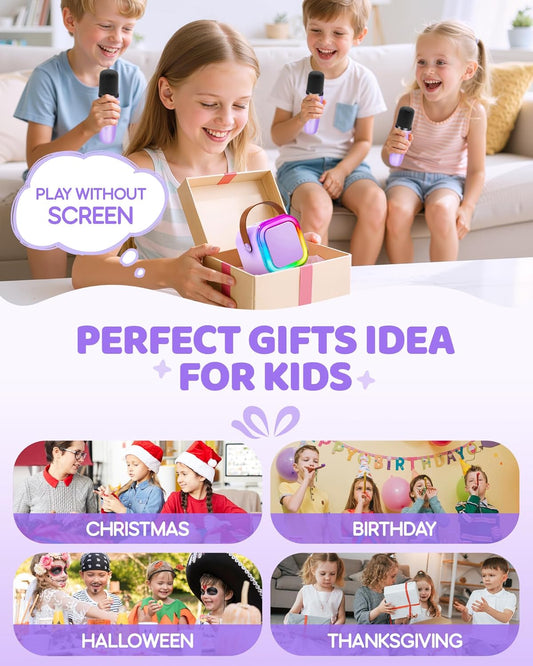 Mini Karaoke Machine for Kids, 2025 TOP Toys Christmas Birthday Gifts Ideas for Girls Ages 4, 5, 6, 7, 8, 9, 10, 12+ Years Old, Portable MP3 Player with 2 Wireless Mics for Party