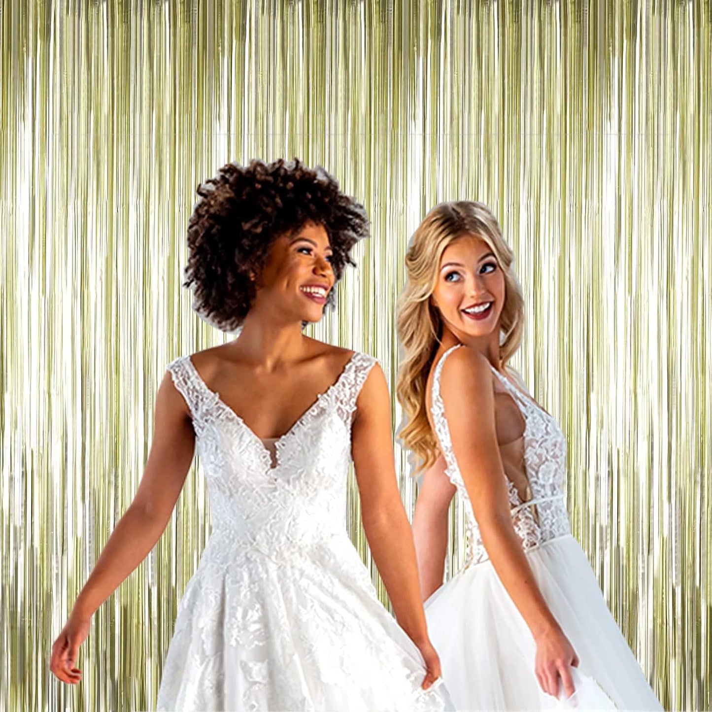 4 Pack Light Gold Foil Fringe Curtain Backdrop, 3.28Ft x 6.56Ft Metallic Tinsel Foil Fringe Streamers Curtains for Photo Booth, Wedding, Thanksgiving, Birthday, Christmas, Halloween Party Decoration