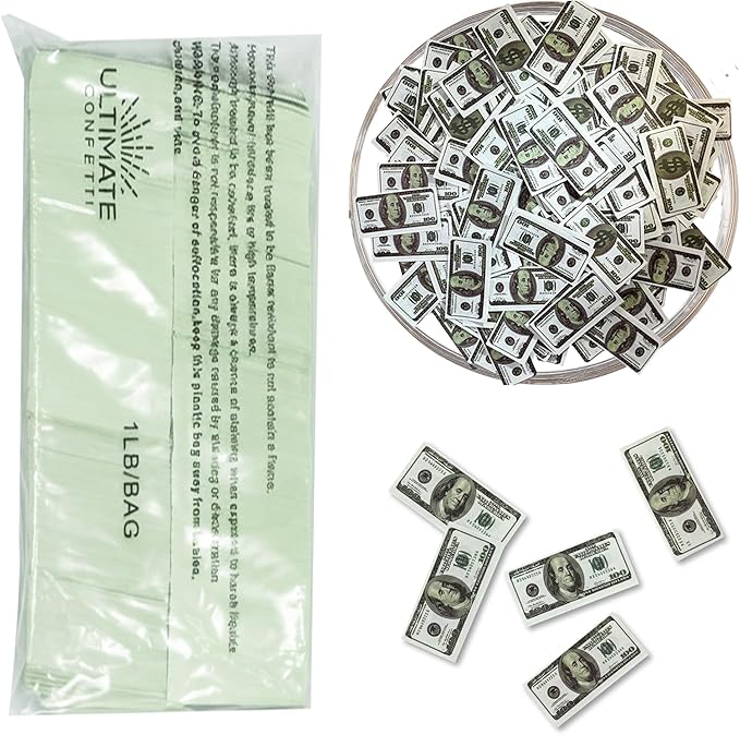 Ultimate Confetti, Money Biodegradable Confetti - Rectangular Flame-Resistant and Slow-Falling Tissue Paper Confetti for Cannon and Launcher use – Best for Celebrations - 1 lb, 16 oz